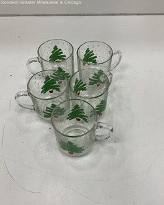 VTG 1988 Luminarc Dayton Hudson Christmas Tree Glass Coffee Mugs Set of 5