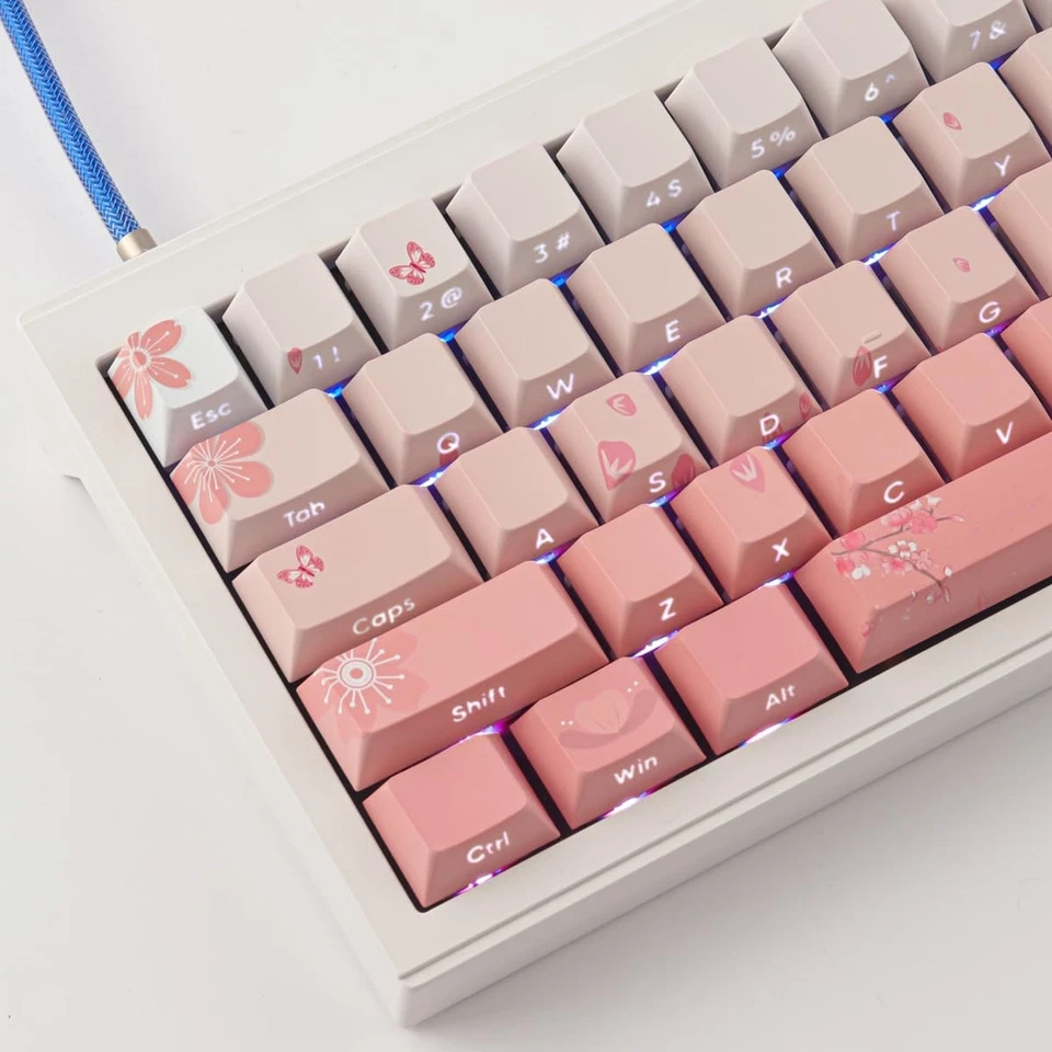 PBT Keycaps Cherry Blossom Keycap Set - Custom Side Printed Pink Keycaps,135 ... - Image 3 of 4