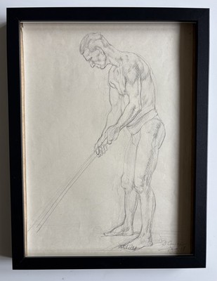 Original Male Nude Study Drawing 1948 - Academic Pencil Figure Study, Signed 