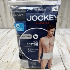 Jockey Sz 38 Classic 100 Cotton Full Rise Brief 3 Pack New Men Blue Gray Stripe