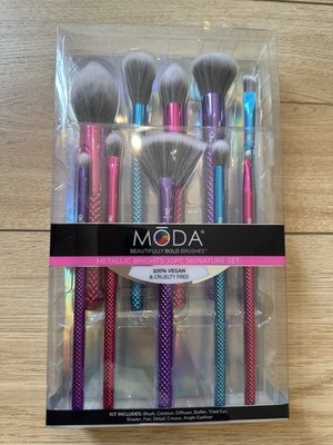 MODA Metallic Brights 10pc Signature Makeup Brush Set Multicolor Vegan
