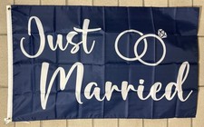 Just Married Flag Free Ship Church Party Bus Beer Vows Bride USA 3x5' Banner