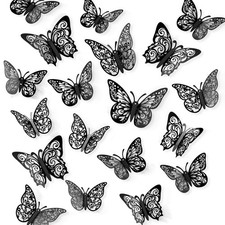 72 Pcs Black Butterfly Decorations - 3 Sizes, 3 Styles, 3D Wall Decor for Par...