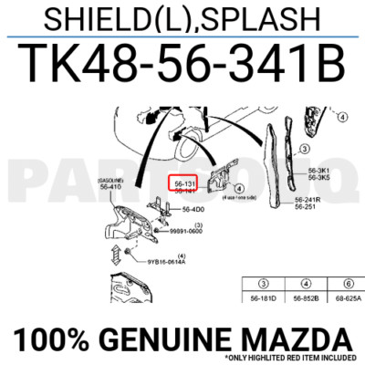 TK4856341B Genuine Mazda SHIELD(L),SPLASH TK48-56-341B | eBay