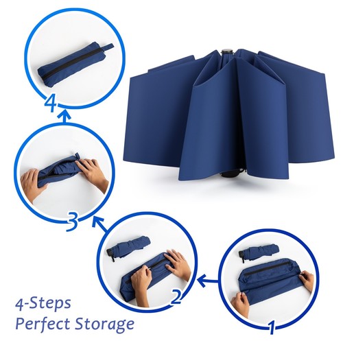 BUY BULK: 12, 24, 36 pcs Compact Umbrella for Rain, Blue, Travel umbrella - Picture 3 of 7