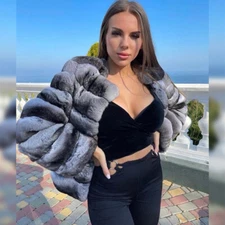 Chinchilla Coat Women Real Rex Rabbit Fur Jacket Winter Natural Warm Fur Outwear