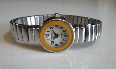 Women Number Dial Yellow & Silver Finish Stretch Band Fashion Casual Watch