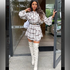 Fashion Nova Country Concert Plaid Mini Dress - Off White/combo
