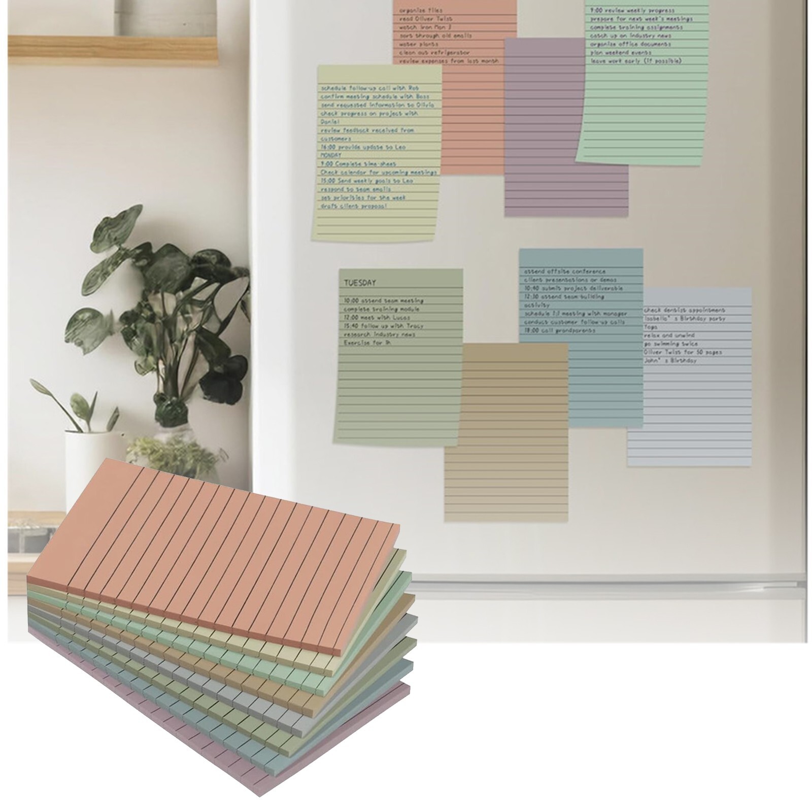Lined Sticky Notes,   Pads With Lines, Neutral Boho Self-Stick Note Pads,-image