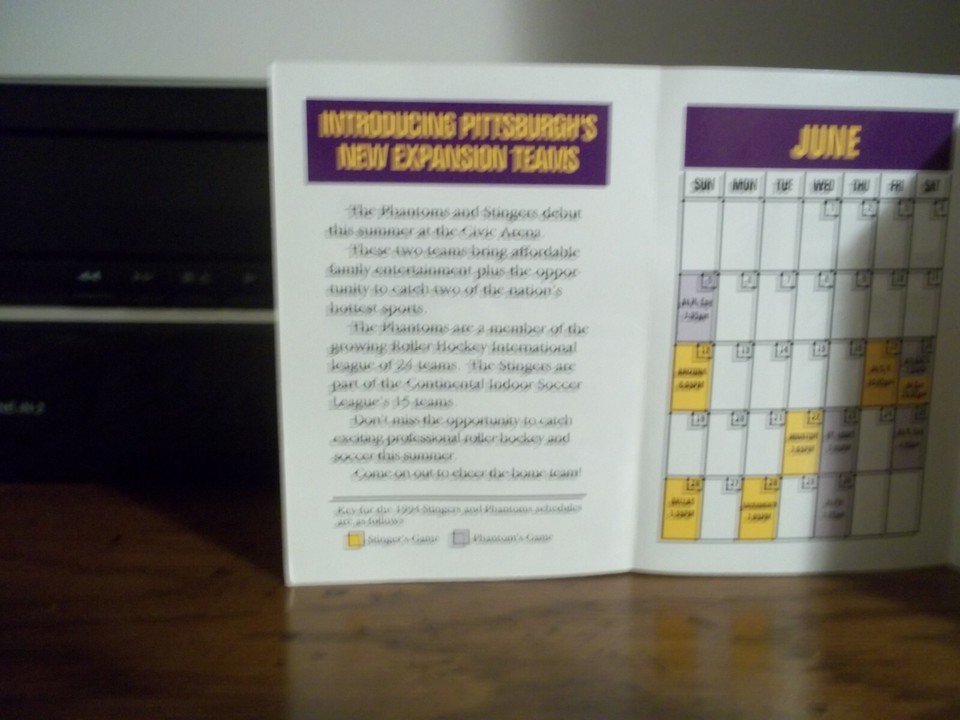 1994 Pittsburgh Stingers soccer and Phantoms roller hockey pocket