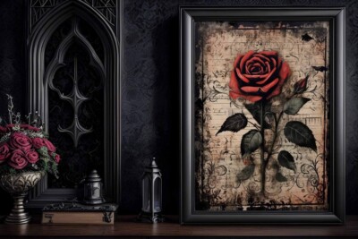 Gothic Rose Picture , Vintage Red Rose Print , Gothic Rose print , Home ...