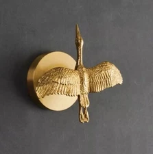 Crane Handmade Solid Brass Animal Hook Wall Mounted Coat Clothes Gold Modern Key