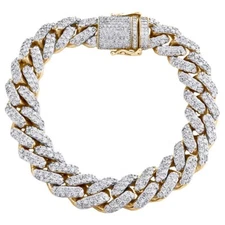 21.62Ct Brilliant Moissanite 14K Yellow Gold Fn Miami Cuban Link Bracelets 15MM