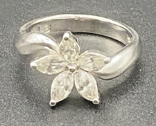 Sterling Silver CZ Flower Ring Marquise 925 Plumeria Daisy Size 6.5 April Bday
