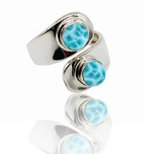 Larimar Ring, Natural Larimar Ring, 925 Sterling Silver Larimar Ring, Round Ring