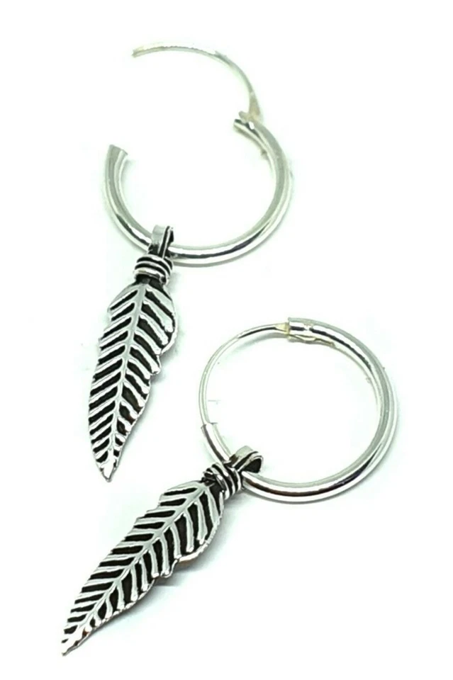 Pendiente aro pluma plata esterlina 925 fino para hombre nuevo estilo Huggie x 2 Foto 3 de 4