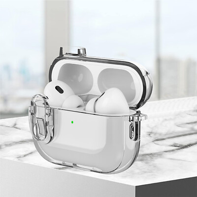 Clear Shockproof Case w/Keychain+Secure Lock for AirPods Pro 3/2 AirPods 4/3/2/1