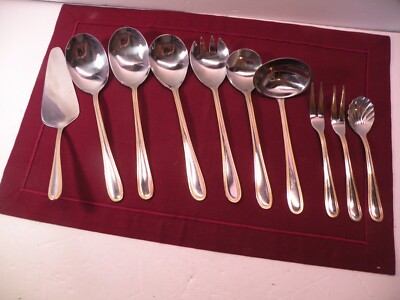 10 Serving Pieces EDELSTAHL ROSTFREI 18/10 GOLD BEADED TRIM Spoons Ladle forks