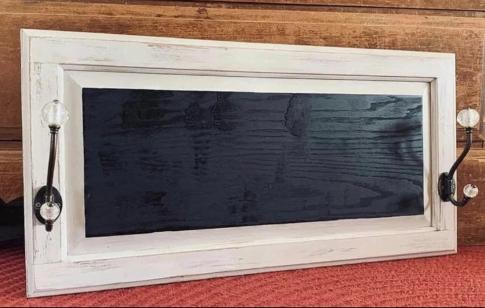 Wood Framed Chalkboard Coat Rack Hanging Message Board Shabby Chic Handmade - Image 2 of 4