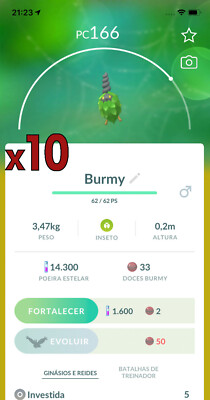 10x Burmy Plant Cloak Pokemon Bundle !! Good Chance of Lucky and Good IVs !! Go