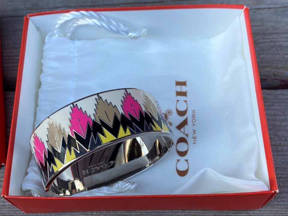 PULSEIRA PULSEIRA DE ESMALTE DE PENA DE FALCÃO ARTICULADA LARGA COACH com CAIXA DE ORIGEM BOLSA - Imagem 3 de 4
