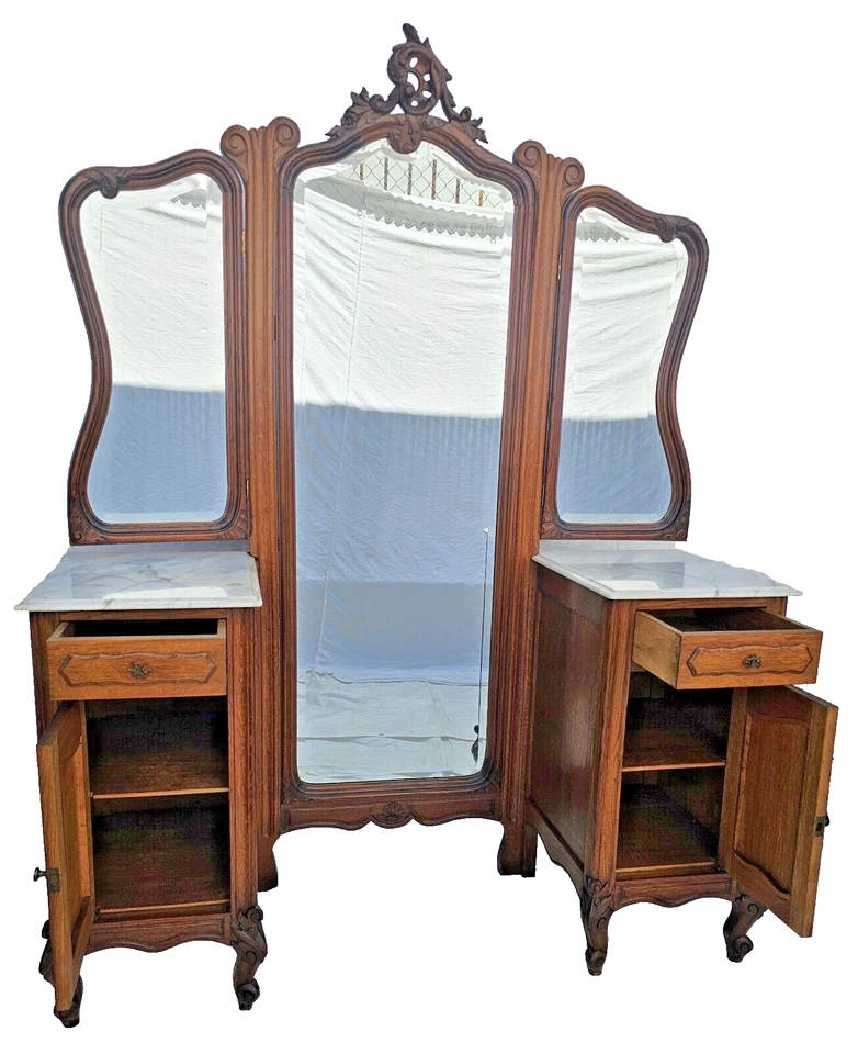 Старинный французский мраморный верхний складной зеркальный туалетный столик в стиле Людовика XV 1900-е - Изображение 4 из 4