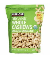 Kirkland Signature Organic Whole Cashews, Unsalted, Unroasted, 2.5 lbs Dry Nuts