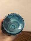 Beautiful Vintage Blue Honeycomb Optic Art Glass Dresser Jar w/ lid — photo 2