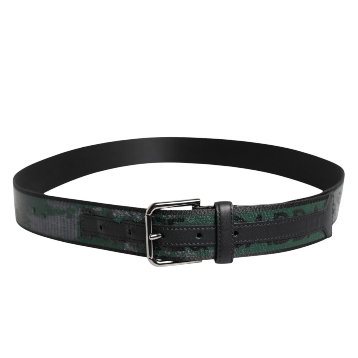 DOLCE & GABBANA Belt Green Black Polyester DG Logo Buckle Men 90cm