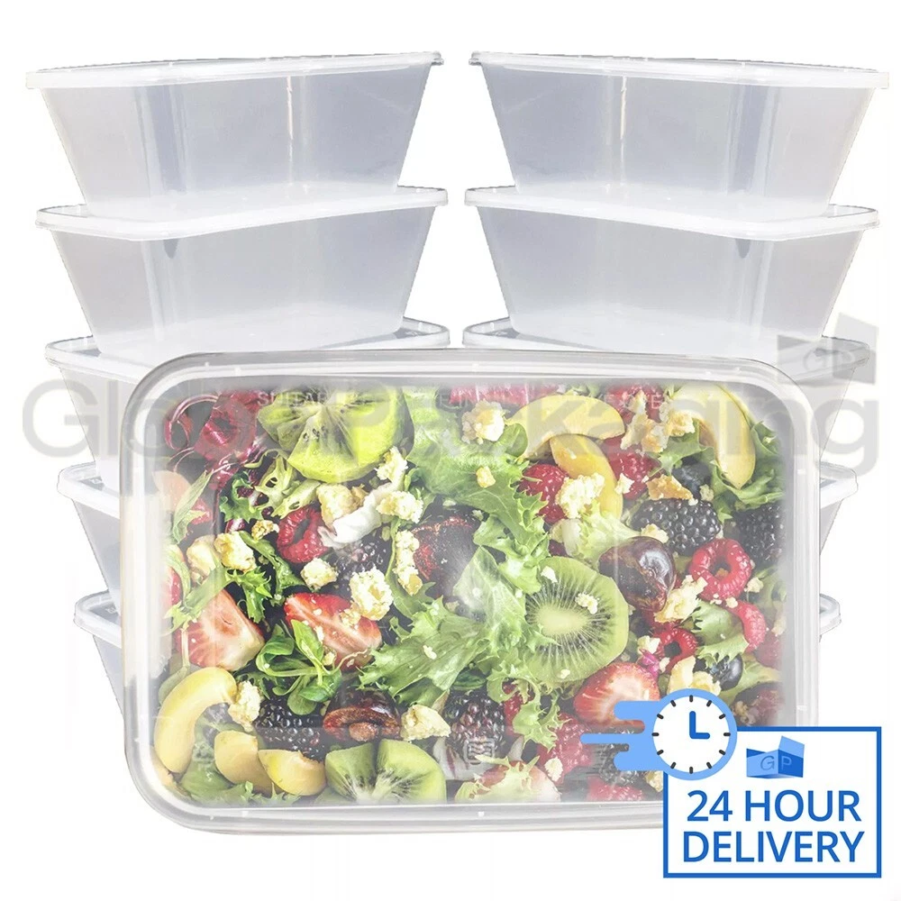 500 x PLASTIC 1000ml MICROWAVE FOOD TAKEAWAY CONTAINERS WITH LIDS - FOOD SAFE