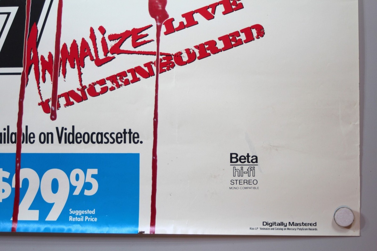 KISS ANIMALIZE LIVE Uncensored, 1985 VHS PROMO Poster- RARE 25x36