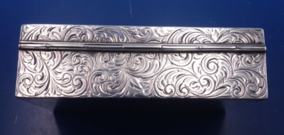 Antique sterling silver trinket cigarette pill box with scrolling 7566 by  W.A.S