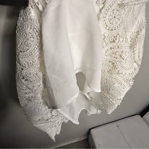 Marciano Guess Off Shoulder Paisley Lace Above Knee Dress Tie Neck Women 6 Cream - Picture 10 of 11