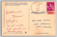 Postcard - Oakhurst Texas 1957 Cancel - San Antonio Mission View