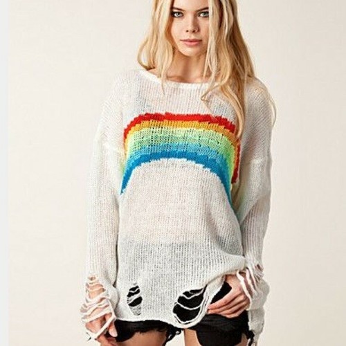 Wildfox Rainbow Sweater Distressed 