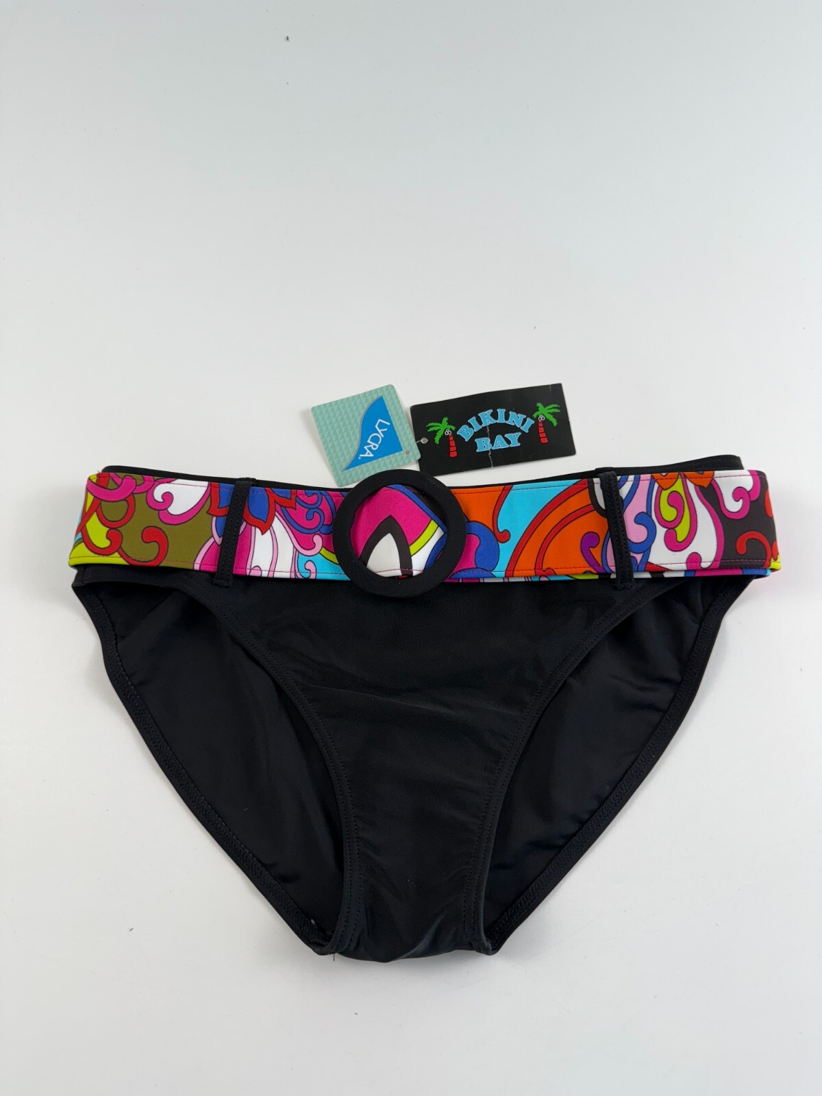 Bikini Bay Thick Belted Classic Hipster Bikini Bottom Black Size 14 New With Tags-image
