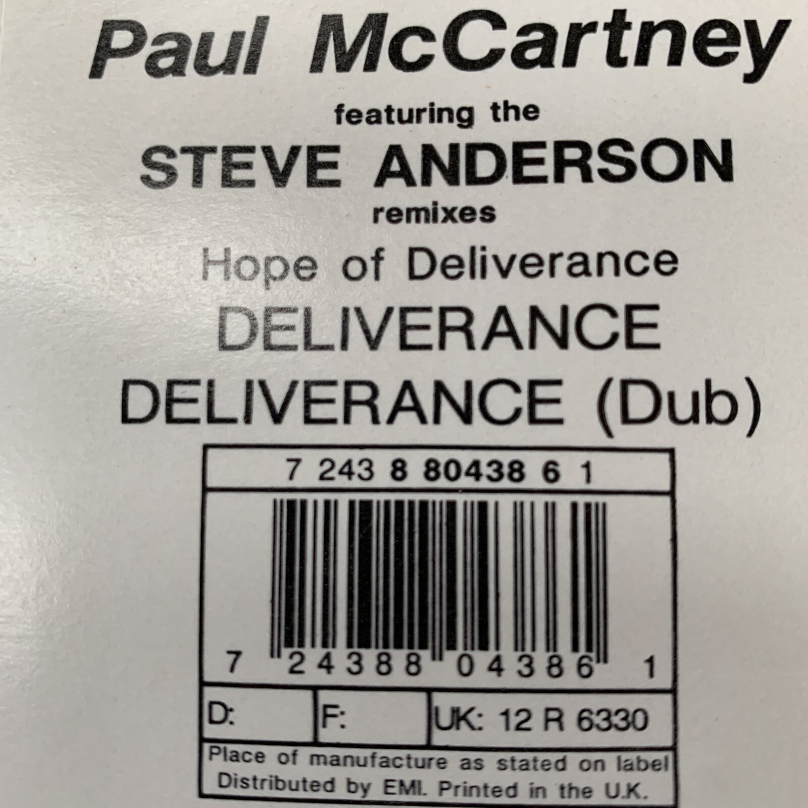 Paul McCartney Hope Of Deliverance The Steve Anderson Remixes 12" Vinyl