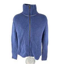 Marc Jacobs Men's Merino Wool Heavy Rib Knit Full Zip Cardigan Sweater Blue M