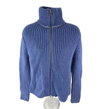 Marc Jacobs Men's Merino Wool Heavy Rib Knit Full Zip Cardigan Sweater Blue M