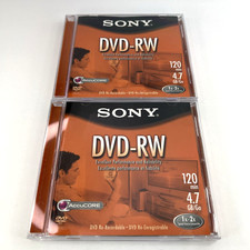 Sony DVD-RW 120min 4.7GB Rewritable DVD Disc Jewel Case Lot of 2 DMW47L2 - NEW