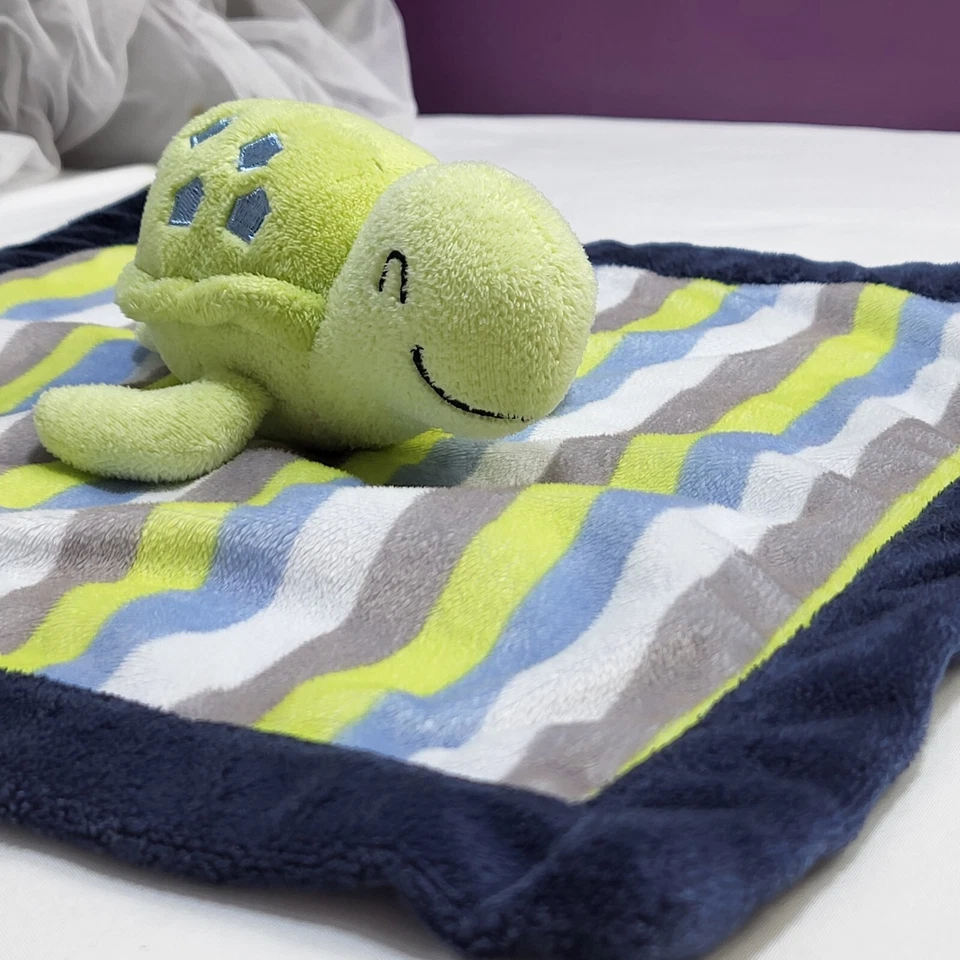 Manta de seguridad Carter's Baby Turtle 13" Lovey felpa verde azul gris rayas Foto 4 de 4