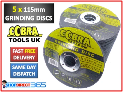 COBRA 5 x Metal Grinding Discs 115mm x 22.2mm x 6mm Disks Depressed Centre Angle NEW