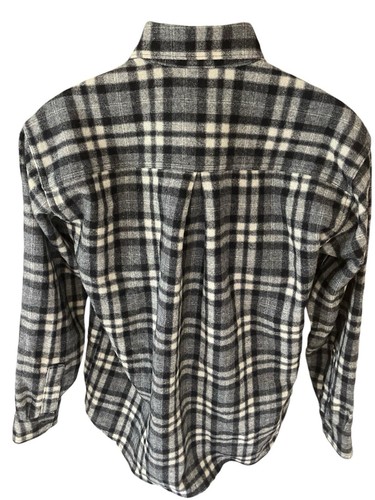Camisa de franela Woolrich para hombre mediana negra gris blanca a cuadros hecha en EE. UU. manga larga - Imagen 2 de 8