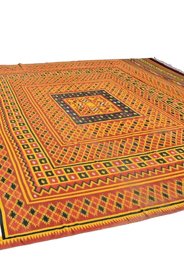 古董地毯 Dhurries Dhurrie 印度地毯 Pachisi,Ludo 印度棋盘游戏 罕见 — 第 3/4 张图片