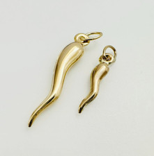 SET of 2 - 14K Solid Yellow Gold Polished Italian Horn Lucky Charm Pendants