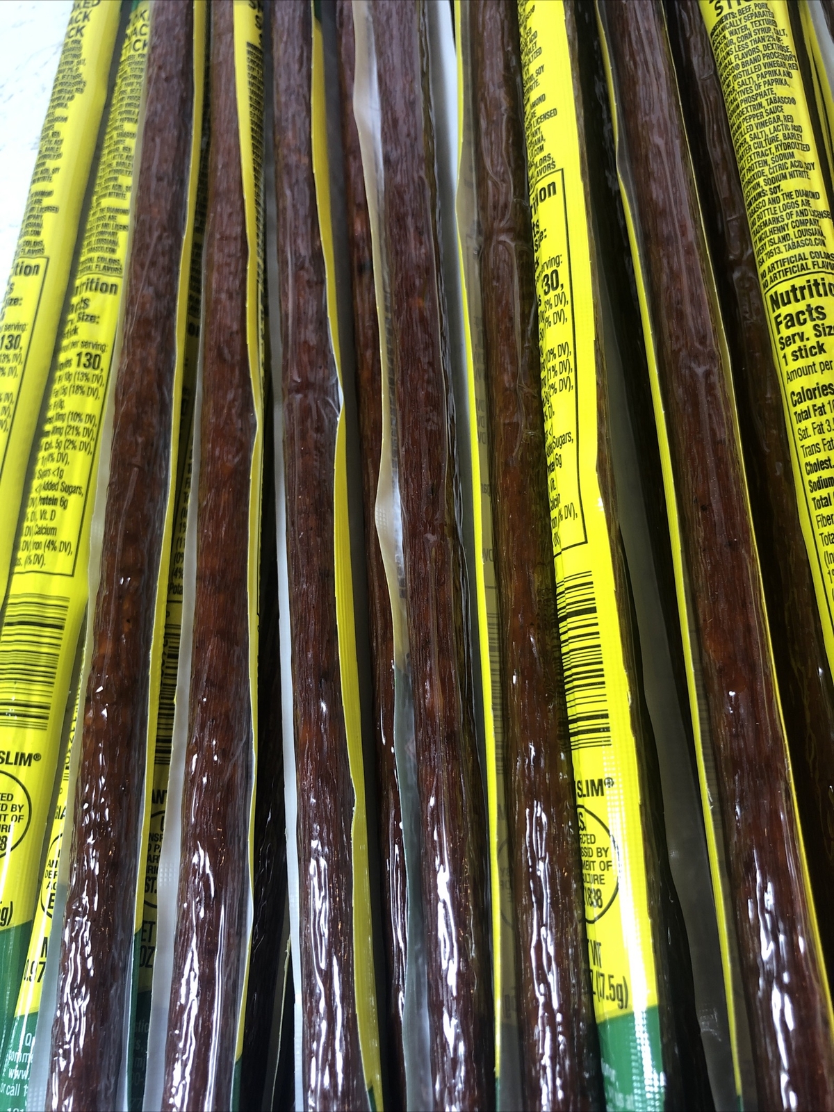 37 STICKS SLIM JIM Smoked Meat Sticks TABASCO FLAVOR Keto Friendly, 0