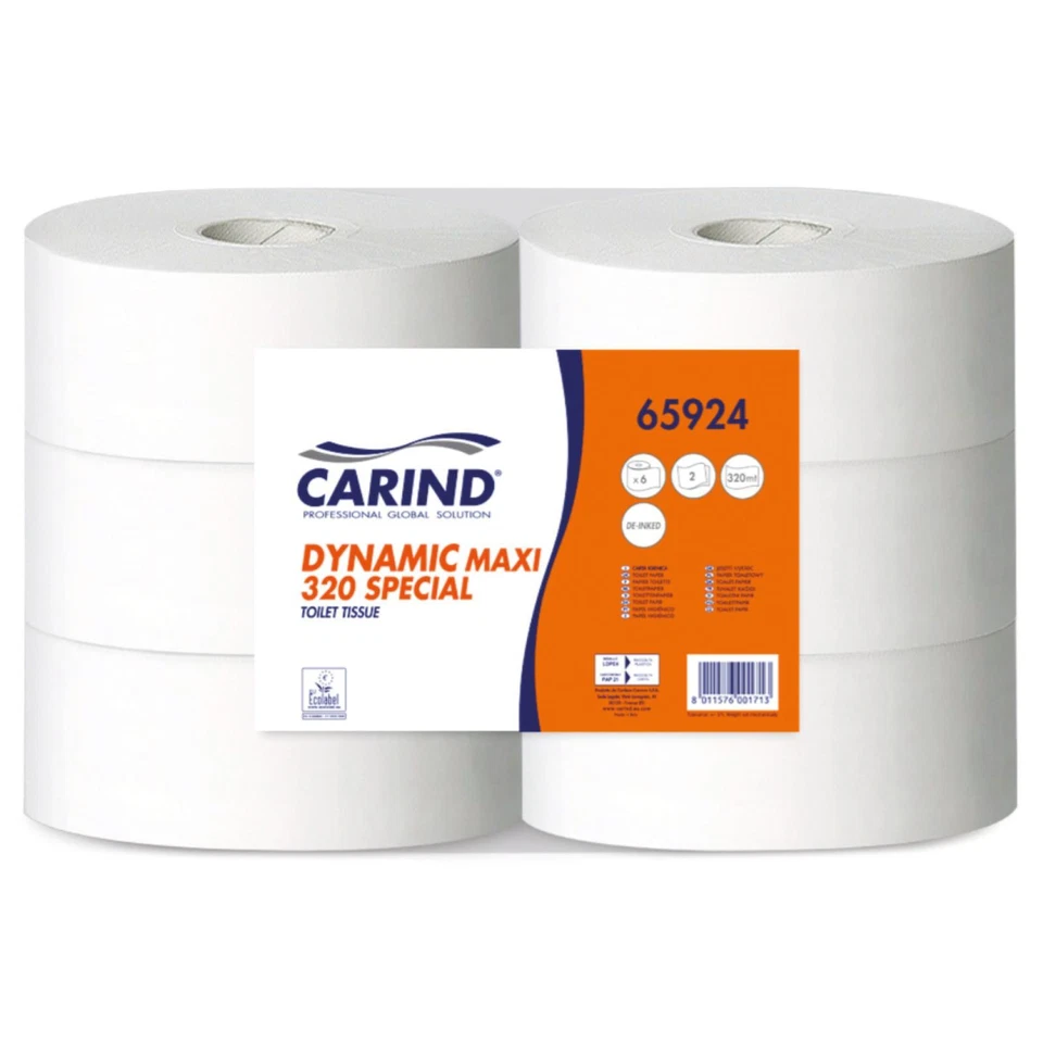 Carta Igienica Carind Maxi Jumbo Dynamic 2 Veli 320 Metri 6 Rotoli