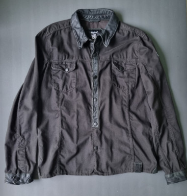 Tigha Herren Hemd, Jacke, Baumwolle u. Leder schwarz, Größe XL, Neu ohne Etikett