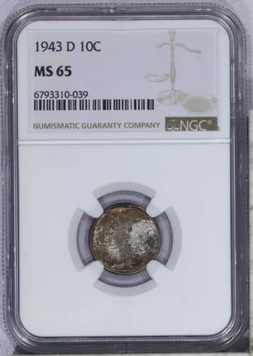 1943-D Mercury Dime 10c NGC MS65