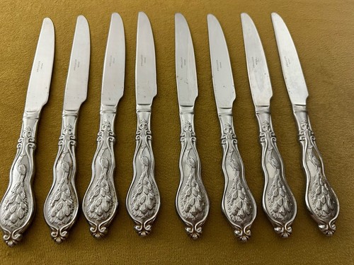  Wallace 1810 Edelstahl Pfauenmuster (8) Tafelmesser - (Klingenfehler) - Bild 1 von 15